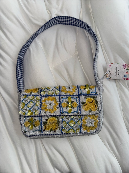 None Handbags - Lemon and Flower Beaded Shoulder Bag Handmade in India New with Tags